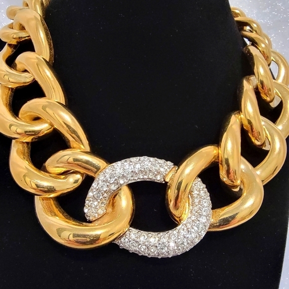 VINTAGE GIVENCHY Chunky Link Crystal Necklace w/Matching Earrings - Picture 4 of 13